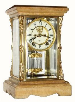 C.1914, Ansonia Clock Co., Cosmo, 8-day time/strike crystal regulator in good original condition. — Antique Clocks Price Guide