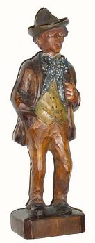 C.1920, German, Carved Wood mechanical whistler, man with blue polka dot tie. — Antique Clocks Price Guide