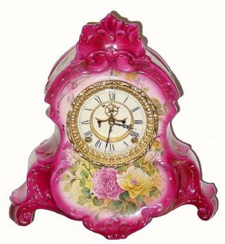 C.1904, Ansonia Clock Co., La Normandie, Royal Bonn porcelain china mantel clock. — Antique Clocks Price Guide