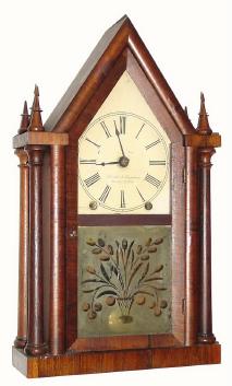 C.1847, Brewster and Ingrahams, Bristol, Conn., 8-day time and strike 4-column steeple clock. — Antique Clocks Price Guide