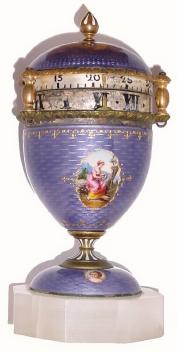 C.1870, Swiss, Annular Dial clock, opalescent ligHeight violet enamel over silver, with hand painted cameo displays. — Antique Clocks Price Guide