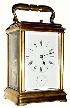 C.1870, French hour repeating Carriage Clock with alarm in Cannelee case, — Antique Clocks Price Guide