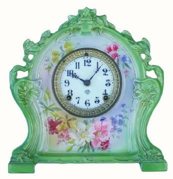 C.1904, Ansonia Clock Co., "La Chartres" porcelain case 8-day mantel clock. — Antique Clocks Price Guide