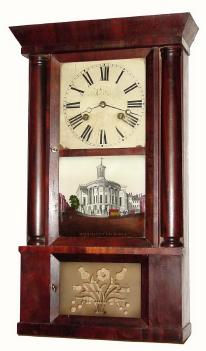 C.1848, Chauncey Jerome, New Haven Conn., 30-hour, 2-weight, time and strike column and cornice shelf clock. — Antique Clocks Price Guide