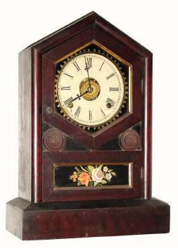 C.1875, Jerome and Co. , 8-day mahogany shelf clock with alarm in very good as-found condition (dirty with cob webs). — Antique Clocks Price Guide