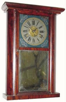 C.1838, C. and N. Jerome, Bristol, Conn. round side cornice top shelf clock with early Noble Jerome patent 30-hour OG movement. — Antique Clocks Price Guide