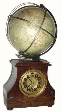 C.1900, German, 30-Hour Globe Clock. Retains a colorful globe, with interesting pre-WWI countries, — Antique Clocks Price Guide