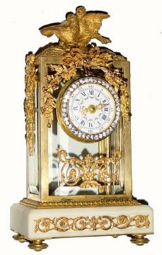 C.1890, French, Style of Louis XVI, miniature ladies boudoir clock, similar to a crystal regulator. — Antique Clocks Price Guide