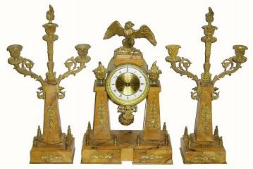 C.1900, French, Marti and Cie, 3 piece marble and bronze clock set. — Antique Clocks Price Guide