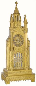 C.1840, French, Cathedral form clock of ormolu, 8-day time and strike (automaton), needs cleaning. — Antique Clocks Price Guide