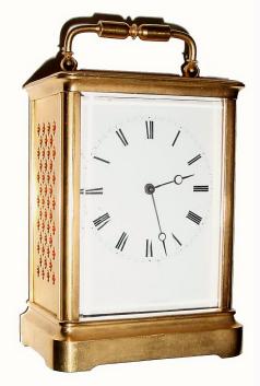 C.1855, French, Brass cased carriage clock, time and alarm, in very good condition. — Antique Clocks Price Guide