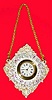 New Haven Clock Co., "San Remo" hanging porcelain thirty-hour timepiece. Case is in perfect condition and floral decorations and gilt work are exceptionally well preserved. Dial has been very skillfully repapered with New Haven trademark applied. Hands are original.