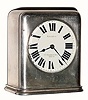 C.1910, French, Mini Silver Desk clock with mini carriage clock movement, with top mounted lever platform spanning the plates.