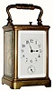 C.1900, French Brass Cased Carriage clock, time, strike, repeat and alarm in good original condition with perfect porcelain dial, good beveled glass and original lever platform.