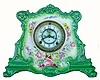 C.1901, Ansonia Clock Co., La Drome, Royal Bonn porcelain mantel clock, 8-day.