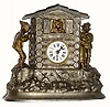 C.1910, German, Automaton timepiece. This is a cast spelter case of a log cabin with a man saying good bye to his wife,
