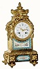 C.1880, French, Ormolu Mantel clock with hand painted porcelain panels.