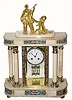 C.1890, French, Exacta, Crystal regulator with cloisonne panels inset in the onyx, in the Art Deco Style, and in good original condition.