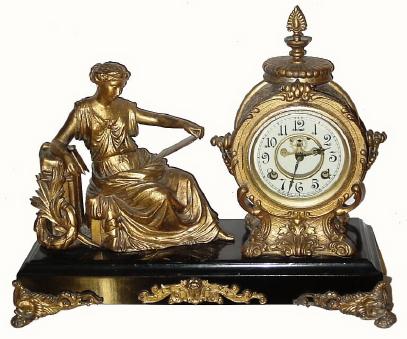 C.1900, New Haven, "CLOTHO", figural clock, as-found. — Antique Clocks Price Guide