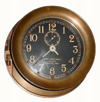 C.1940, (dated) Seth Thomas Clock Co., 8-day time U. S. Navy Mark I Deck Clock. — Antique Clocks Price Guide