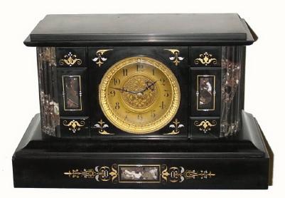 C.1890, French, Black slate and Onyx mantel clock in very good original condition. — Antique Clocks Price Guide