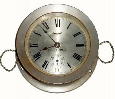 C.1910, Seth Thomas Clock Co., "Navy Lever" 30-hour marine timepiece in very good original condition. — Antique Clocks Price Guide