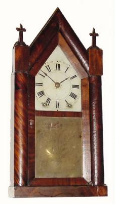 C.1845, Brewster and Ingrahams, Bristol, CT, 30-hour brass spring "Sharp Gothic" or steeple clock. — Antique Clocks Price Guide
