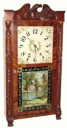 C.1835, Hopkins and Alfred, Connecticut, 30-hour time/strike wood movement carved column and splat shelf clock, — Antique Clocks Price Guide