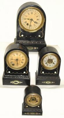 Lot of four, C.1875, Terry Clock Co., Waterbury, Conn., iron mantel clocks. — Antique Clocks Price Guide