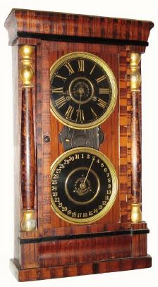 C.1885, New Haven Clock Co., "Column Calendar Clock", 8-day, double dial calendar clock, — Antique Clocks Price Guide