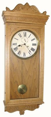 C.1908, Sessions Clock Co., Bristol, Conn., "REGULATOR No. 3", spring driven wall clock in oak, and in generally good restored condition. — Antique Clocks Price Guide