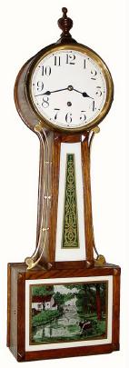 C.1906, Waterbury Clock Co., "Willard No. 4", 8-day weight banjo timepiece, with restorations. — Antique Clocks Price Guide