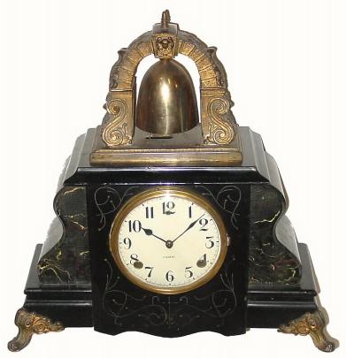 C.1905, William L. Gilbert Clock Co., "Curfew", 8-day time/strike mantel clock. — Antique Clocks Price Guide