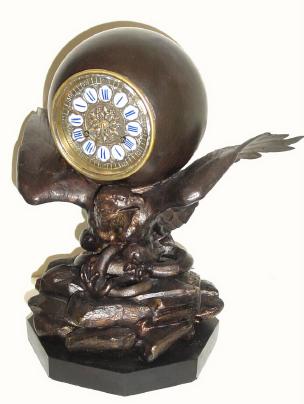 C.1890, French, Bronzed Spelter figural clock, — Antique Clocks Price Guide