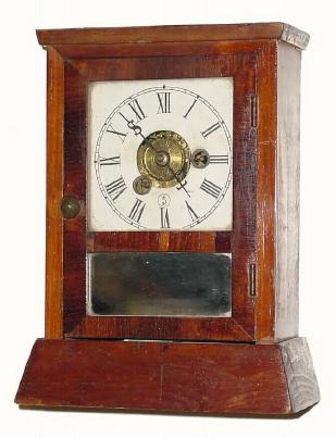 C.1880, Seth Thomas Clock Co., 30-hour time/alarm cottage timepiece, early cornice top case. — Antique Clocks Price Guide
