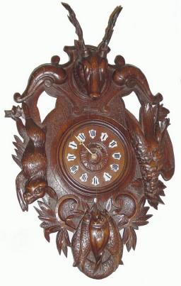 C.1890, French, Carved Oak Cartel Clock, hunting motif. — Antique Clocks Price Guide