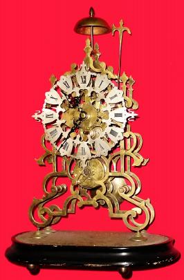 C.1900, English Skeleton Clock with passing hour strike, less dome. — Antique Clocks Price Guide