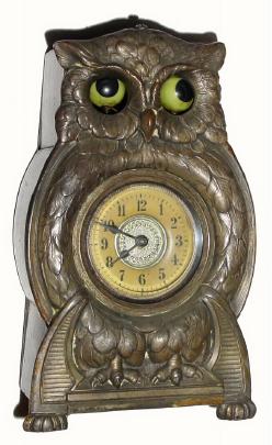 C.1925, German, Owl with Animated Eyes, novelty clock in good original condition. — Antique Clocks Price Guide