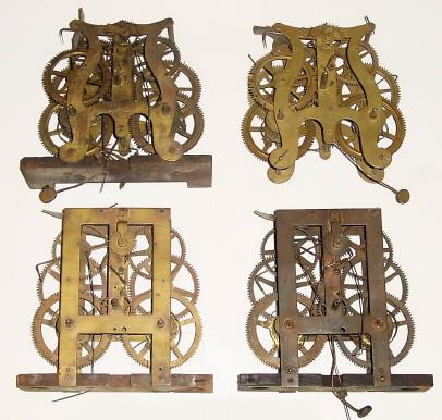 Lot of 4 American Movements, 8-day weight-driven shelf clock type in unrestored condition — Antique Clocks Price Guide