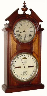 C.1875, Ithaca Calendar Clock Co., "No. 8 Shelf Library", 8-day striking perpetual calendar clock, in very good original condition. — Antique Clocks Price Guide
