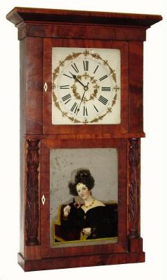 C.1836, E. W. Adams, Seneca Falls, NY, 8-day time/strike weight shelf clock. — Antique Clocks Price Guide