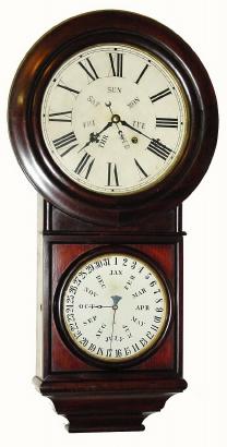 C.1875, Welch, Spring and Co., Bristol, CT, 8-day spring-driven calendar Regulator No. 4 — Antique Clocks Price Guide