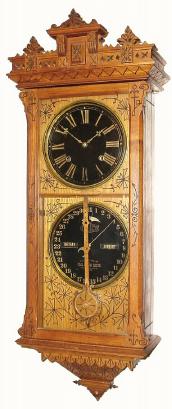 C.1880, Ithaca Calendar Clock Co., "No. 5 1/2, Belgrade, Hanging", time, strike and perpetual calendar, — Antique Clocks Price Guide