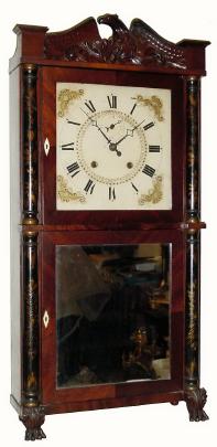 C.1830, E. Terry and Sons, Plymouth, Conn., uncommon 8-day time/strike wood movement, — Antique Clocks Price Guide