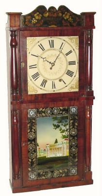 C.1836, Daniel Pratt, Jr., Reading, Mass., 8-day time/strike wood movement, double deck, 1/2 column and splat shelf clock. — Antique Clocks Price Guide