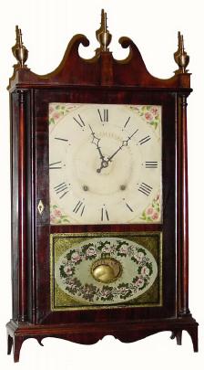 C.1828, E. Terry and Sons, Plymouth, Conn., 30-hour time/strike wood movement pillar and scroll shelf clock, in good condition, — Antique Clocks Price Guide