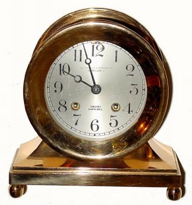 C.1927, Chelsea Clock Co., "COMMODORE" 8-day time/strike ship's bell clock, 4 1/2 inch dial in excellent original condition. — Antique Clocks Price Guide