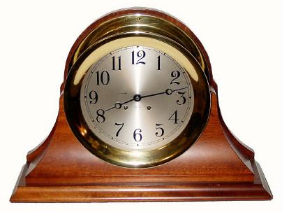 C.1965, Chelsea Clock Co., Boston, Mass, 8-Day time/strike ships bell clock on base. — Antique Clocks Price Guide