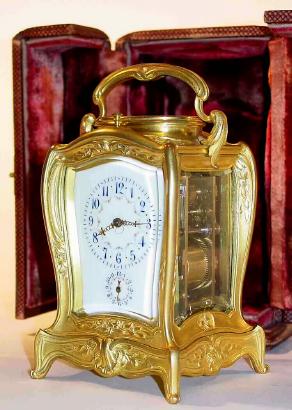 C.1890, French, Brass Cased Carriage clock in a cast and chased Art Nouveu case, — Antique Clocks Price Guide