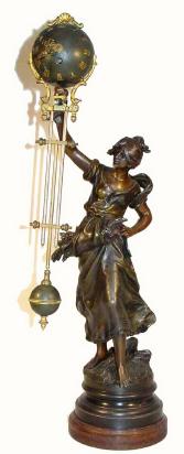 C.1890, French, Bronzed Spelter Swinging Mystery timepiece, "Flower Girl" in very good original condition. — Antique Clocks Price Guide